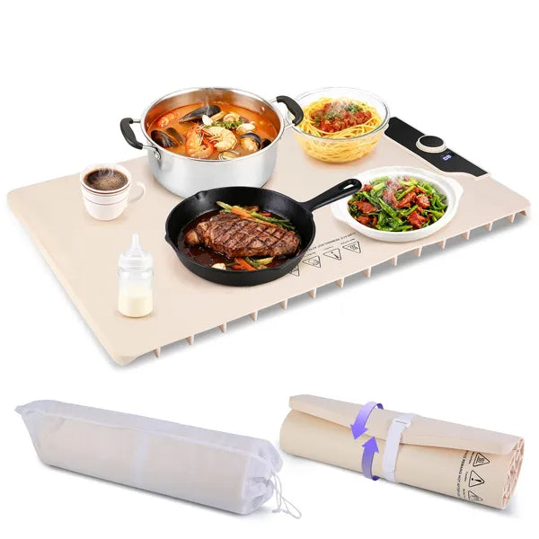 Food Warming Mat 23.6X15.8In 300W Fast Heating Electric Silicone Food Warmer With 14 Temp Levels 10Hrs Timer Settings Roll-Up Portable Hot Plates Heat Pad For Parties Buffet