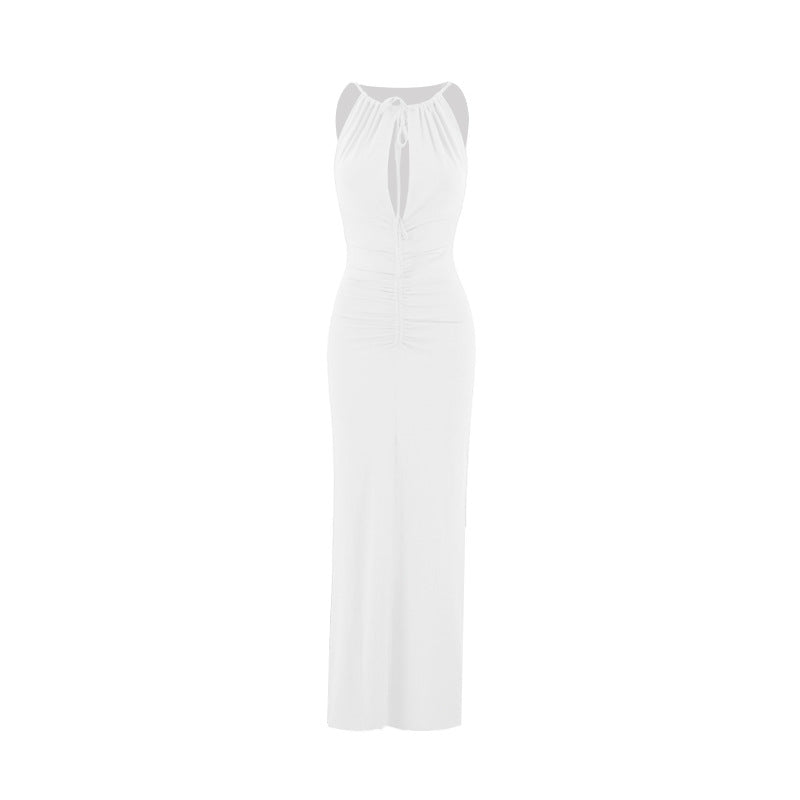 A Long Dress With A Pleated Design That Creates A Slimming Figure-flattering Look