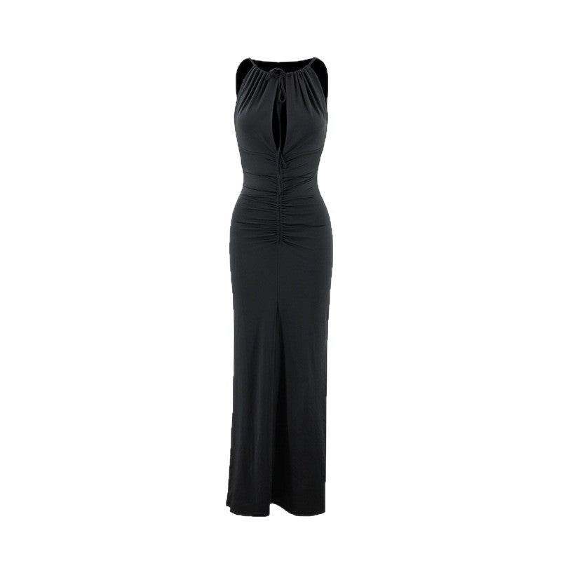 A Long Dress With A Pleated Design That Creates A Slimming Figure-flattering Look